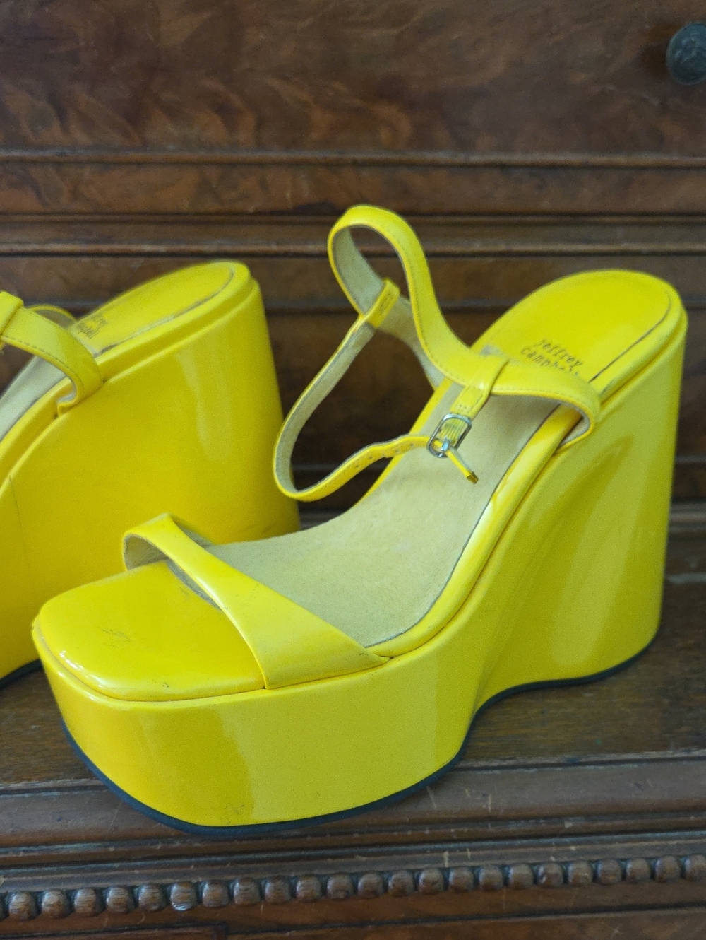 Jeffrey Campbell Yellow Platform Wedge Sandals Size 7.5